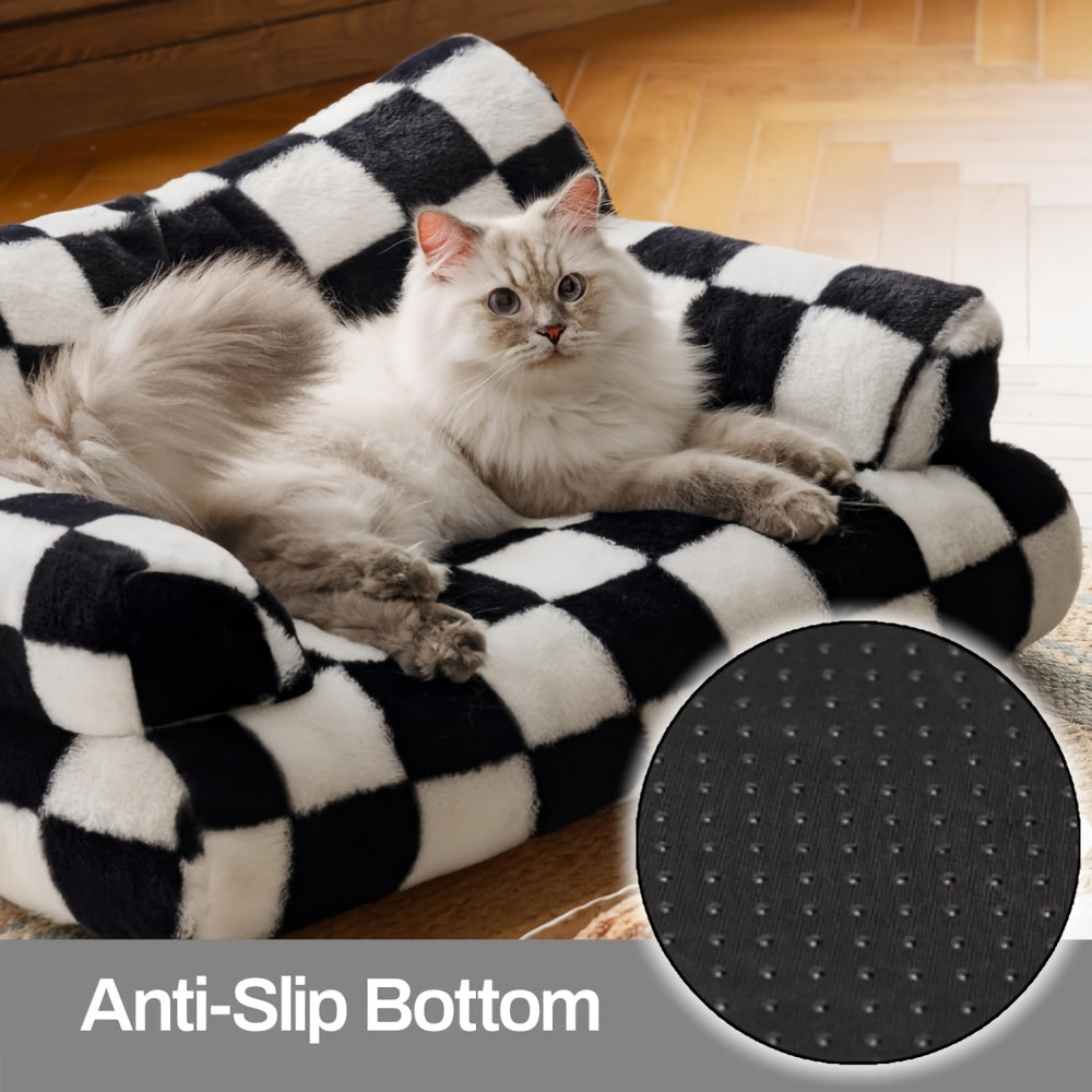 Plush Pet Sofa Bed - Black & White Checkered