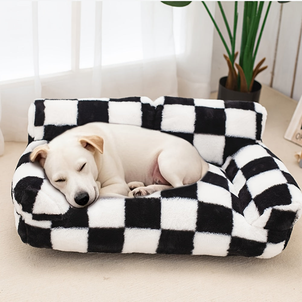 Plush Pet Sofa Bed - Black & White Checkered