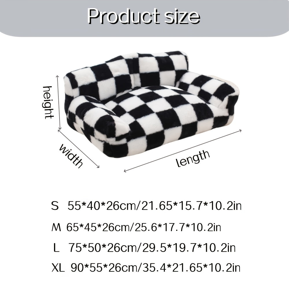 Plush Pet Sofa Bed - Black & White Checkered
