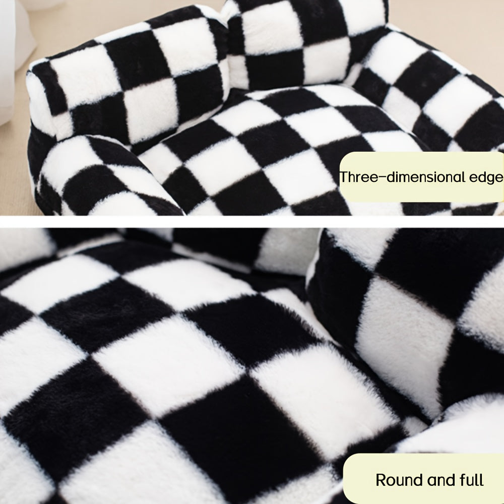 Plush Pet Sofa Bed - Black & White Checkered