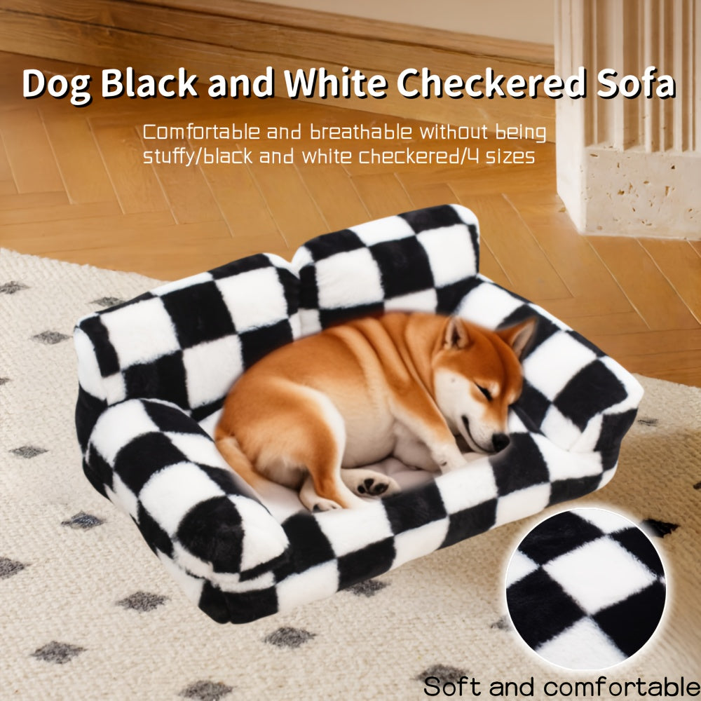 Plush Pet Sofa Bed - Black & White Checkered