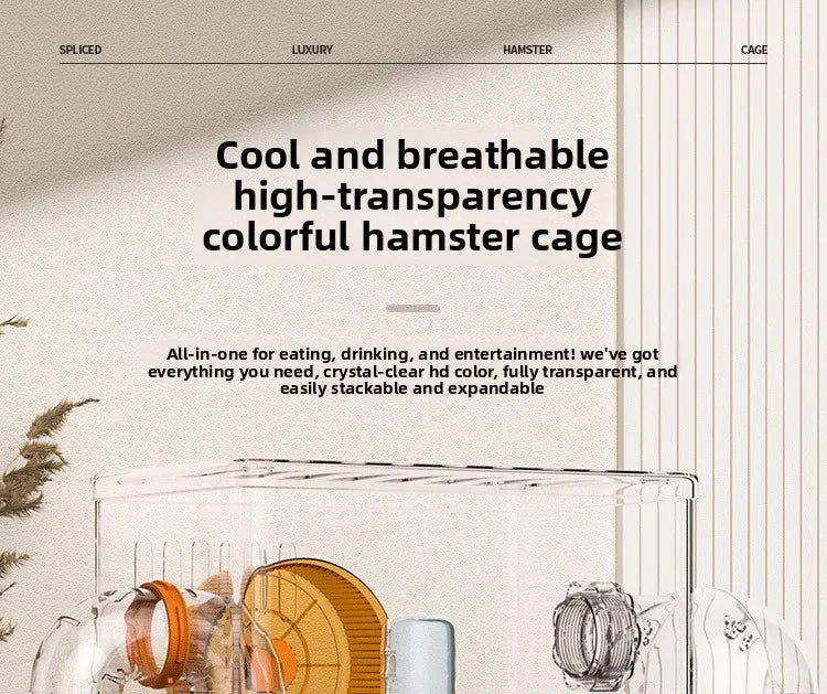 Acrylic Hamster Cage Transparent Habitat with Silent Running Wheel Large Space Enclosure for Hamster Easy-Clean Animal Home