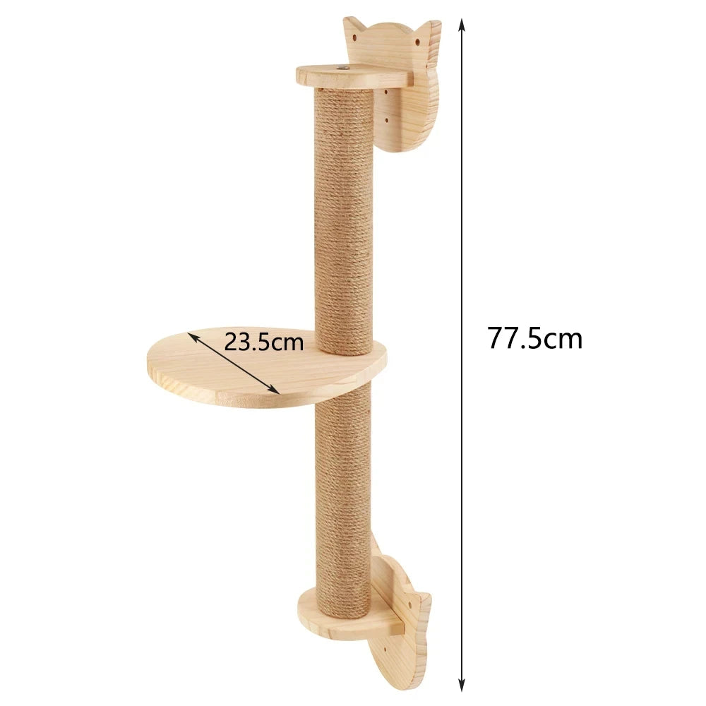 Wall Mounted Cat Climbing Ladder with Sisal Scratching Post & Hammock
