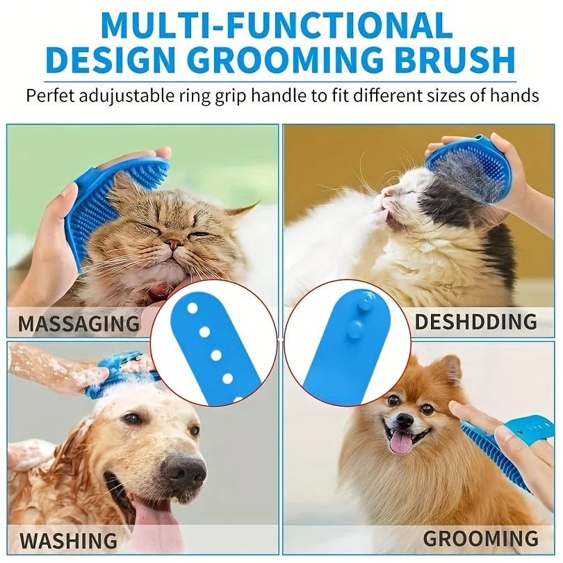 2-Piece Pet Grooming Kit - Bath Glove & De-Shedding Brush for Dogs, Cats & Rabbits