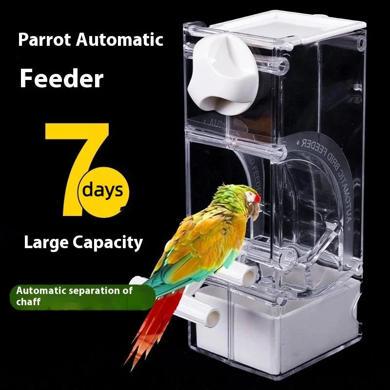 Automatic Bird Feeder - Clear Acrylic Cage Feeder for Parrots, Budgies & Cockatiels