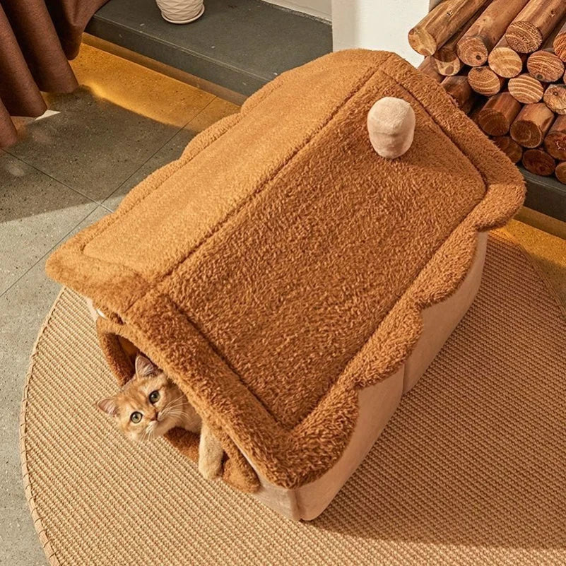 Foldable pet house bed with removable washable cover for cats and small dogs
