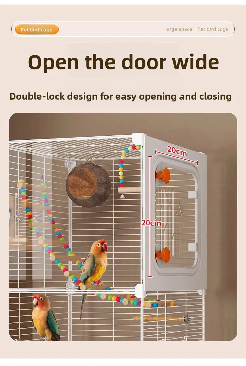 Large Parrot Cage - Anti-Scatter Design for Cockatiels, Macaws & Medium Birds