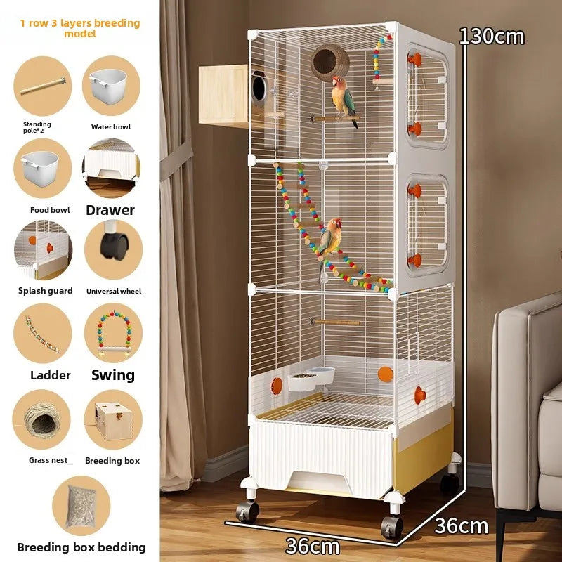Large Parrot Cage - Anti-Scatter Design for Cockatiels, Macaws & Medium Birds