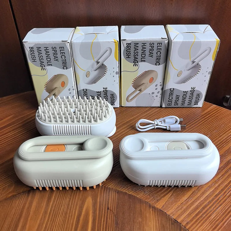 Cat Dog Pet Grooming Comb with Electric Spray Water Steam Soft Silicone Brush Kitten Pet Bath Brush Massage Pet Hair Remover