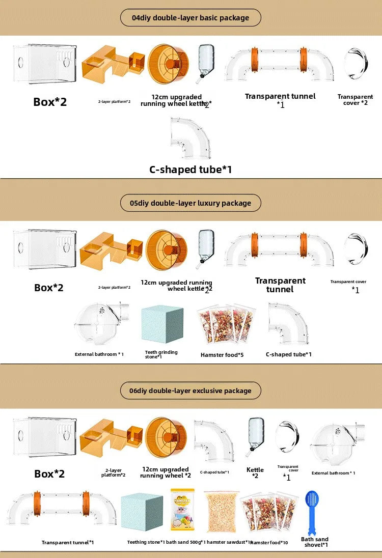 Acrylic Hamster Cage Transparent Habitat with Silent Running Wheel Large Space Enclosure for Hamster Easy-Clean Animal Home