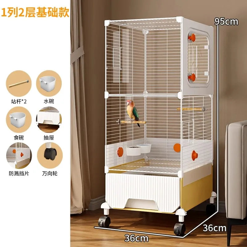 Large Parrot Cage - Anti-Scatter Design for Cockatiels, Macaws & Medium Birds