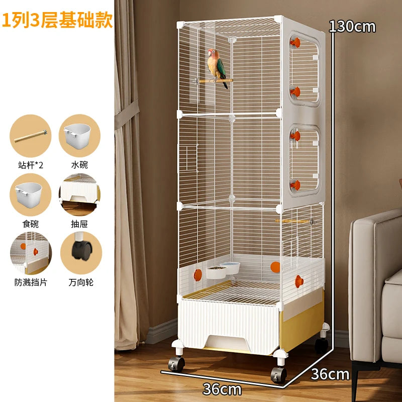 Large Parrot Cage - Anti-Scatter Design for Cockatiels, Macaws & Medium Birds