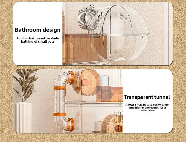 Acrylic Hamster Cage Transparent Habitat with Silent Running Wheel Large Space Enclosure for Hamster Easy-Clean Animal Home