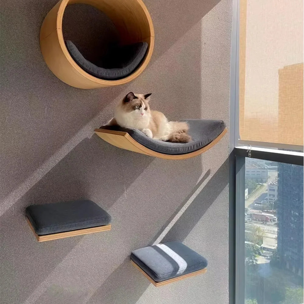 Indoor Wall-Mounted Cat Shelf Soft Cushioned Bed & Perch for Kittens & Adult Cats Cat Furniture for Climbing Sleeping & Playing