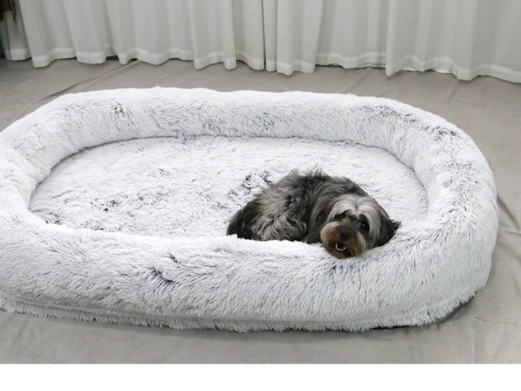 Extra Large Orthopedic Foam Dog Bed for Adults Faux Fur Material Popular Long Plush Cover for People and Giant Dogs