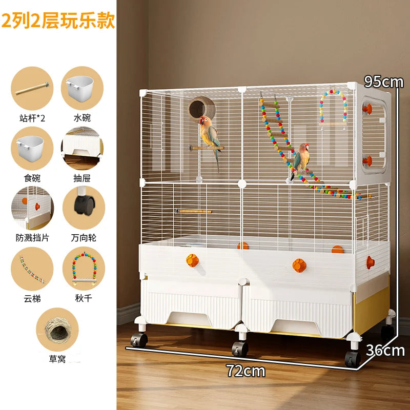 Large Parrot Cage - Anti-Scatter Design for Cockatiels, Macaws & Medium Birds
