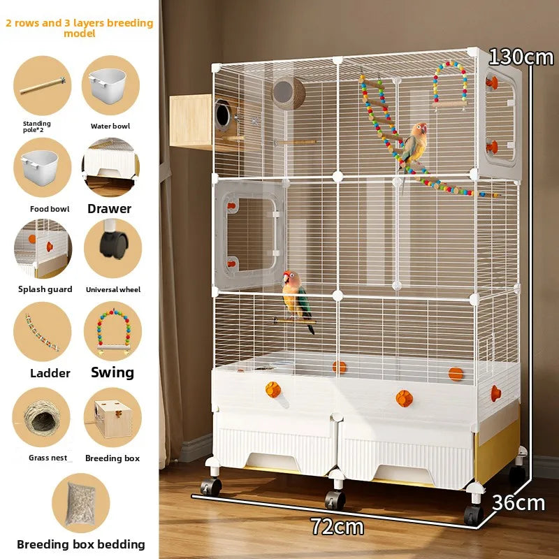 Large Parrot Cage - Anti-Scatter Design for Cockatiels, Macaws & Medium Birds