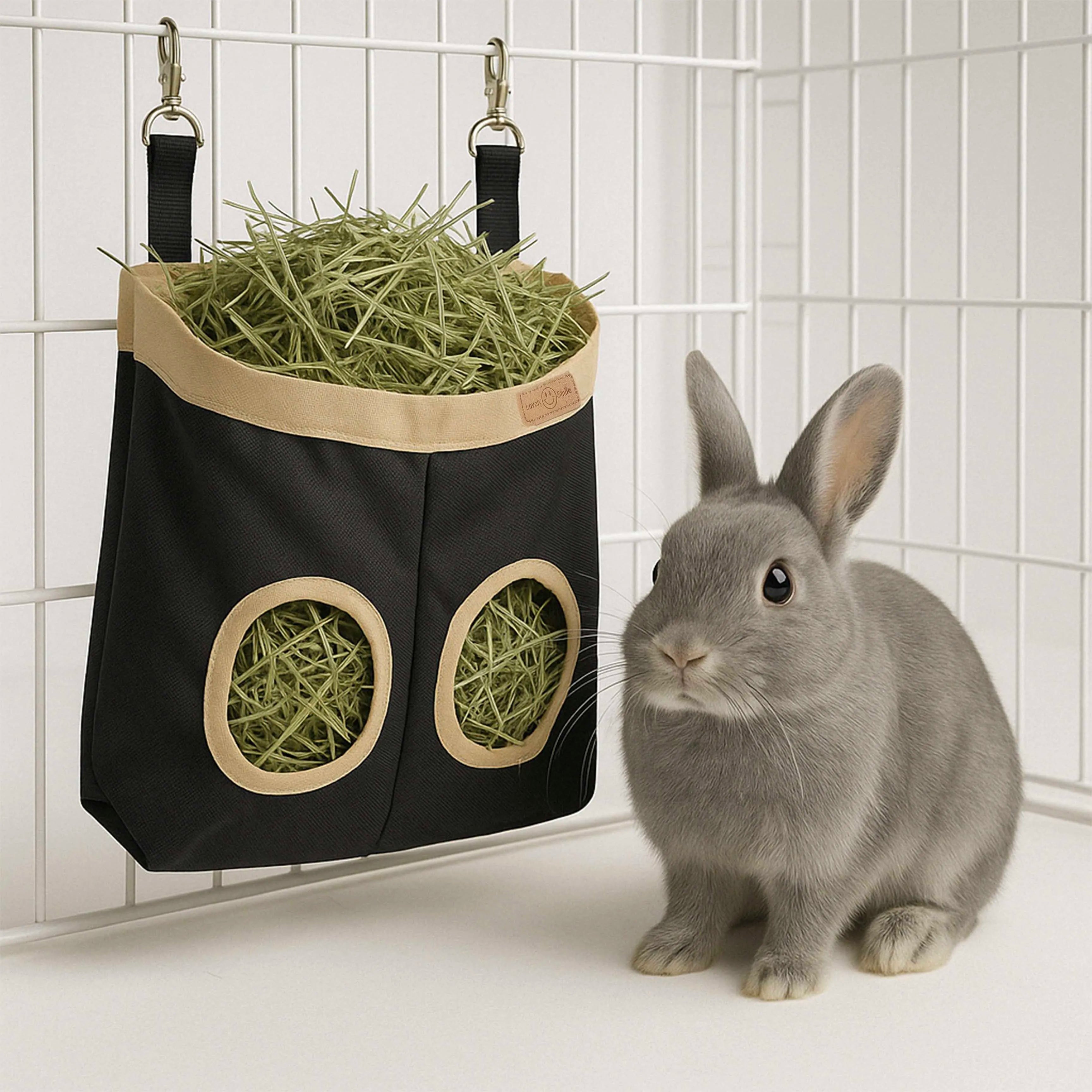 Rabbit Hay Bag - Hanging Straw Storage Feeder for Bunnies & Guinea Pigs