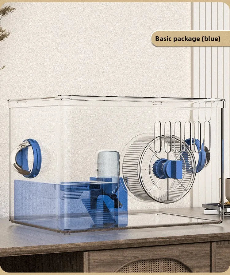 Acrylic Hamster Cage Transparent Habitat with Silent Running Wheel Large Space Enclosure for Hamster Easy-Clean Animal Home