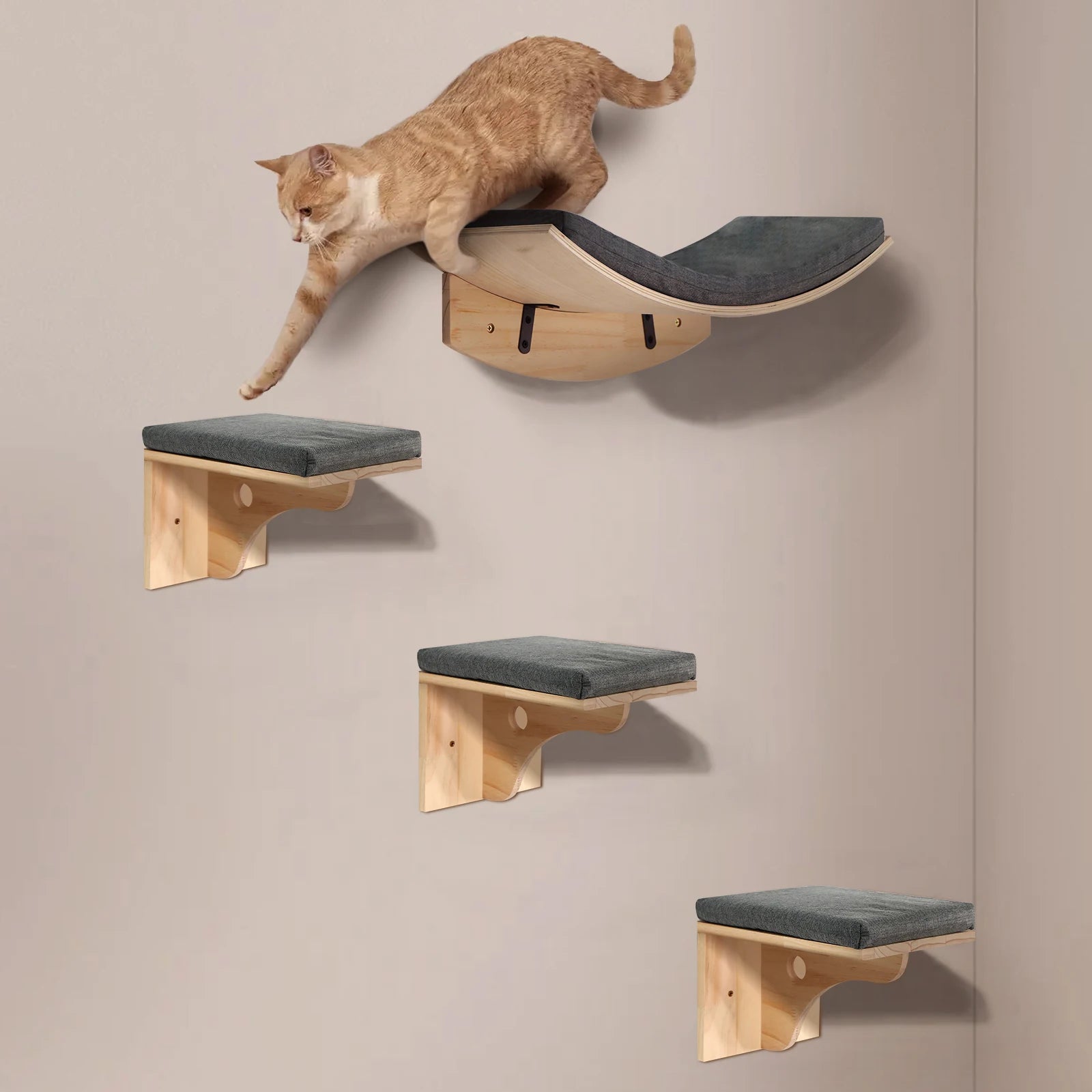 Indoor Wall-Mounted Cat Shelf Soft Cushioned Bed & Perch for Kittens & Adult Cats Cat Furniture for Climbing Sleeping & Playing