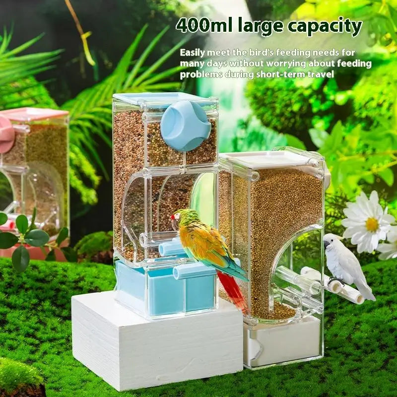 Automatic Bird Feeder - Clear Acrylic Cage Feeder for Parrots, Budgies & Cockatiels