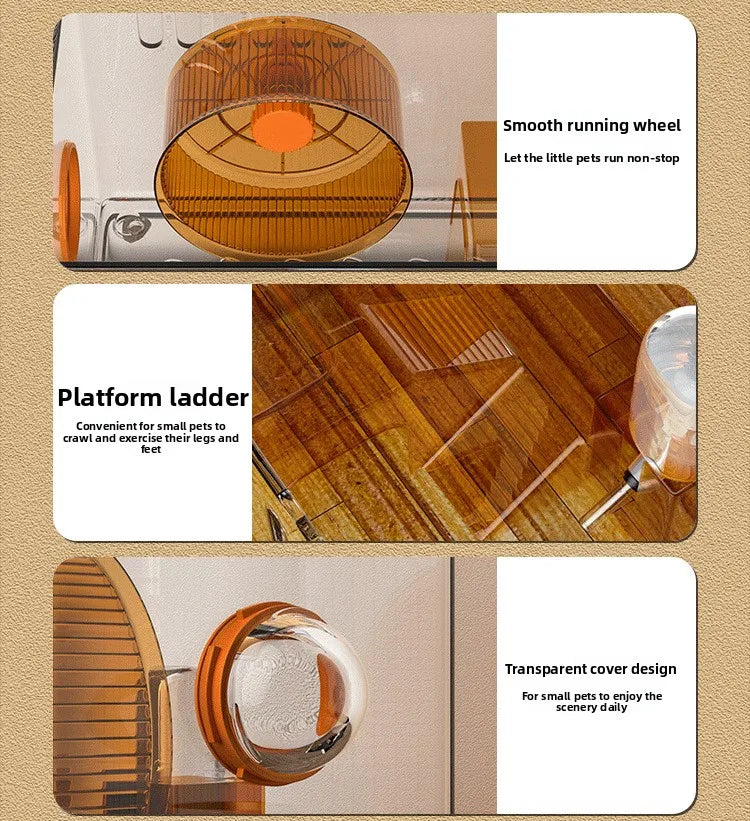 Acrylic Hamster Cage Transparent Habitat with Silent Running Wheel Large Space Enclosure for Hamster Easy-Clean Animal Home