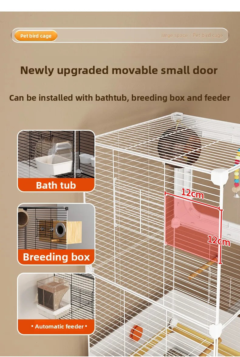 Large Parrot Cage - Anti-Scatter Design for Cockatiels, Macaws & Medium Birds