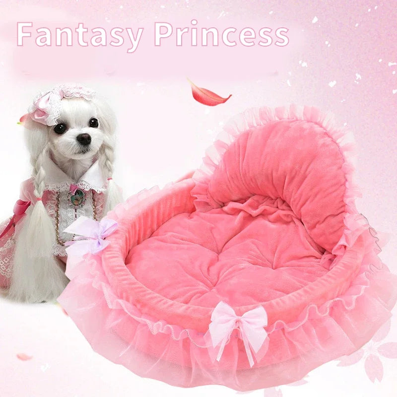 Princess Bow Lace Pet Bed - Luxury Oval Dog & Cat Sofa