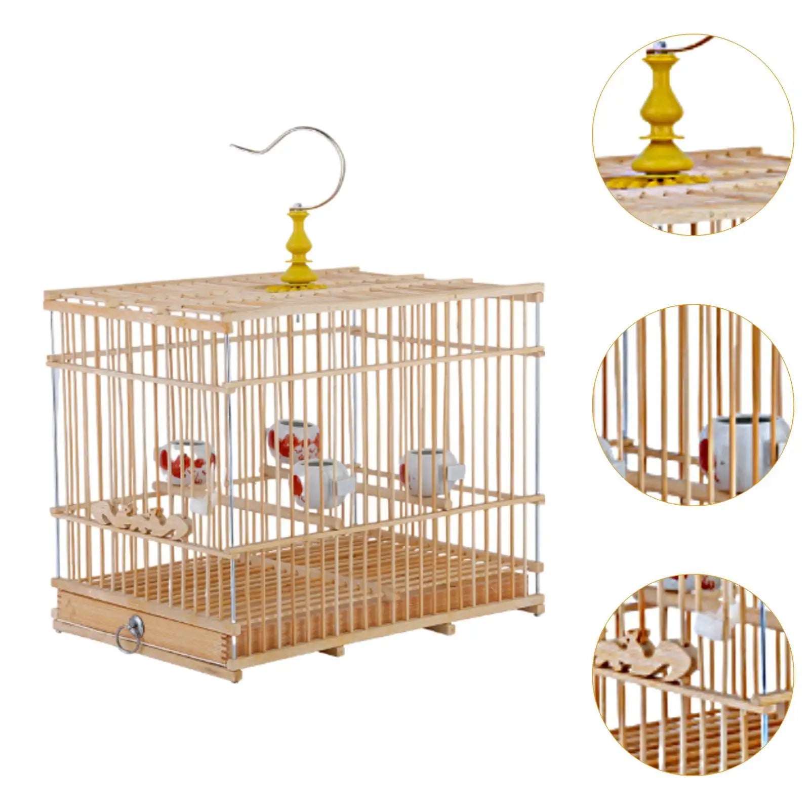 Wooden Bird Cage with Food Cup - Parrot House for Budgies & Parakeets