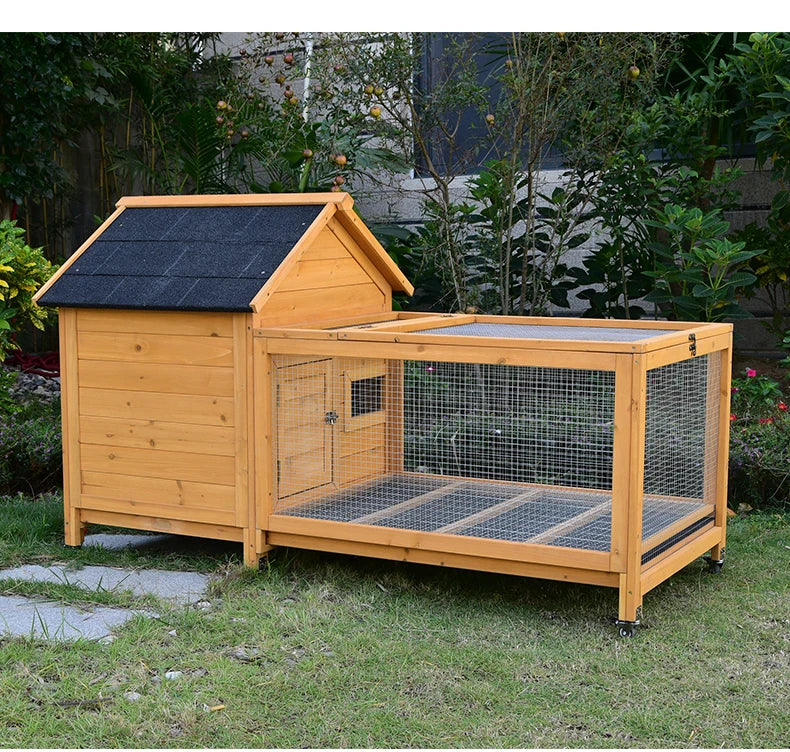 Outdoor Solid Wood Rabbit Cage - Multi-Level Hutch with Anti-Spray Design & Drawer