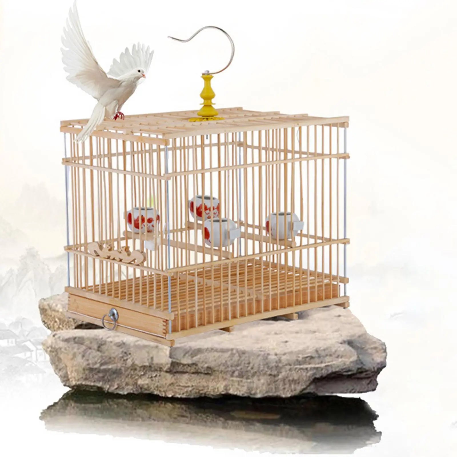 Wooden Bird Cage with Food Cup - Parrot House for Budgies & Parakeets