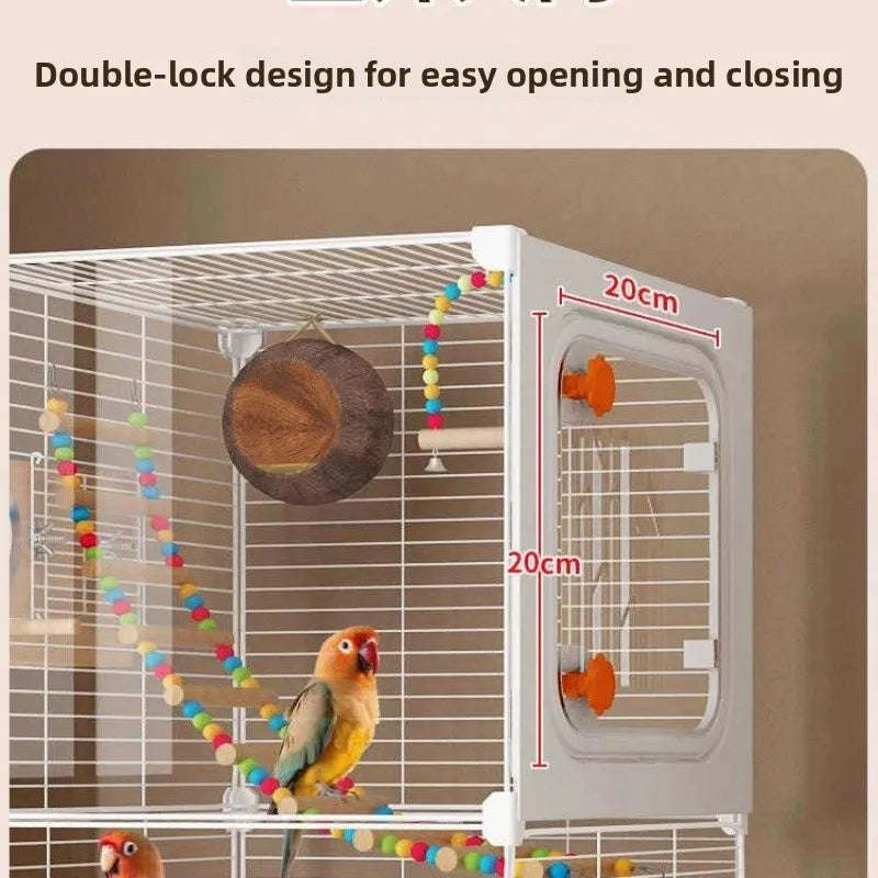 Large Parrot Cage - Anti-Scatter Design for Cockatiels, Macaws & Medium Birds