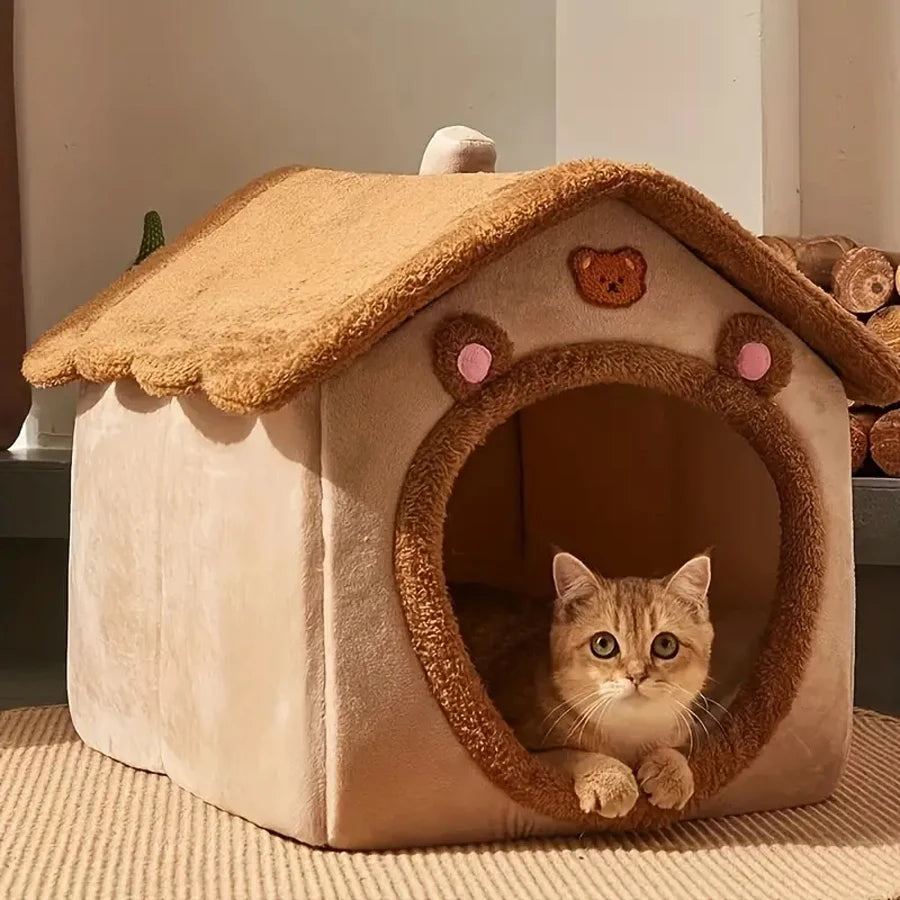 Cozy Pet Cave House - Foldable Washable Bed for Cats & Small Dogs
