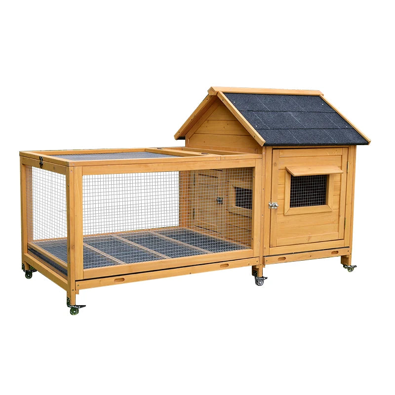 Outdoor Solid Wood Rabbit Cage - Multi-Level Hutch with Anti-Spray Design & Drawer