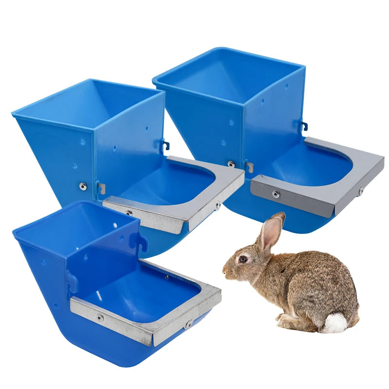 Blue Rabbit Feed Box - Hanging Hopper for Bunnies, Guinea Pigs & Hamsters