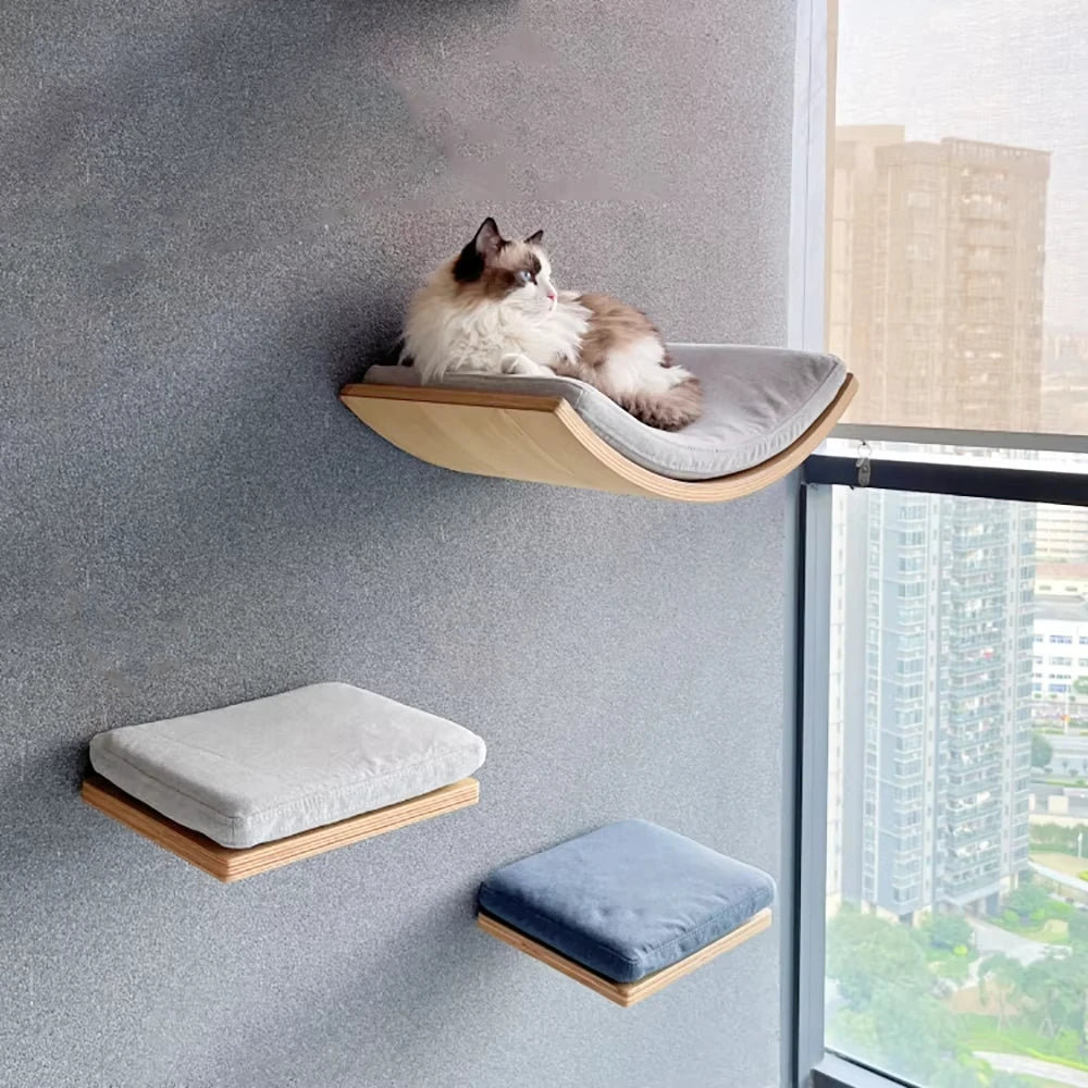 Indoor Wall-Mounted Cat Shelf Soft Cushioned Bed & Perch for Kittens & Adult Cats Cat Furniture for Climbing Sleeping & Playing