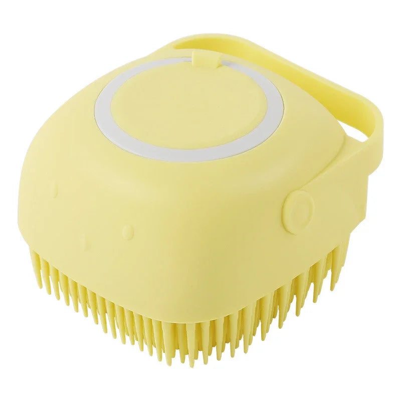 Pet Grooming Bath Massage Brush with Soap and Shampoo Dispenser Soft Silicone Bristle for Long Short Haired Dogs Cats Shower