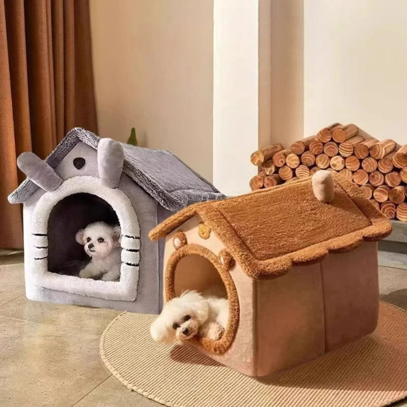 Foldable pet house bed with removable washable cover for cats and small dogs
