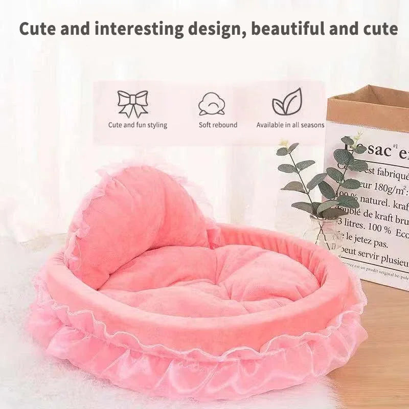 Princess Bow Lace Pet Bed - Luxury Oval Dog & Cat Sofa