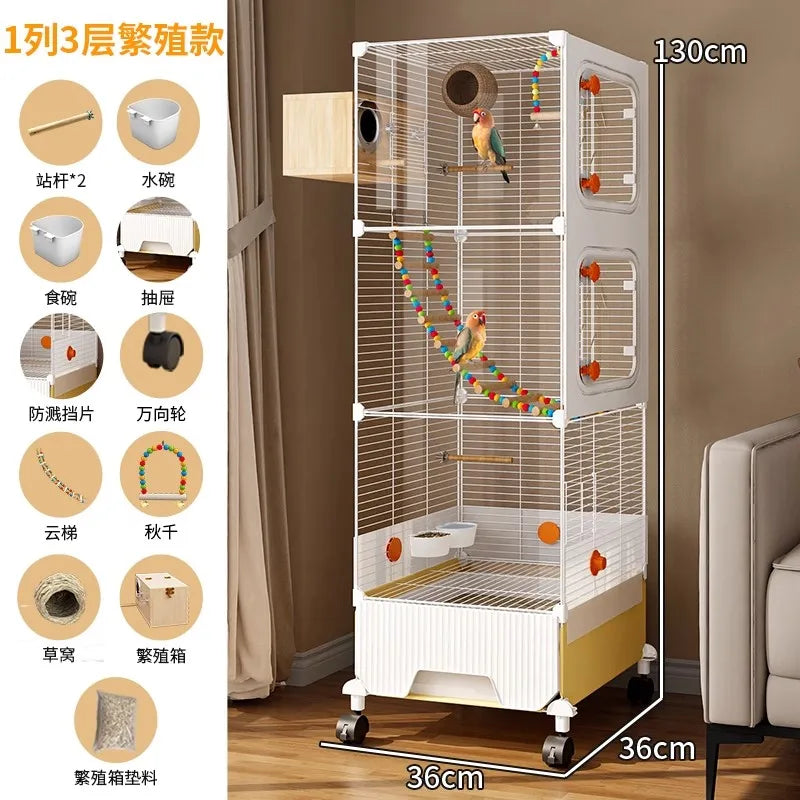 Large Parrot Cage - Anti-Scatter Design for Cockatiels, Macaws & Medium Birds
