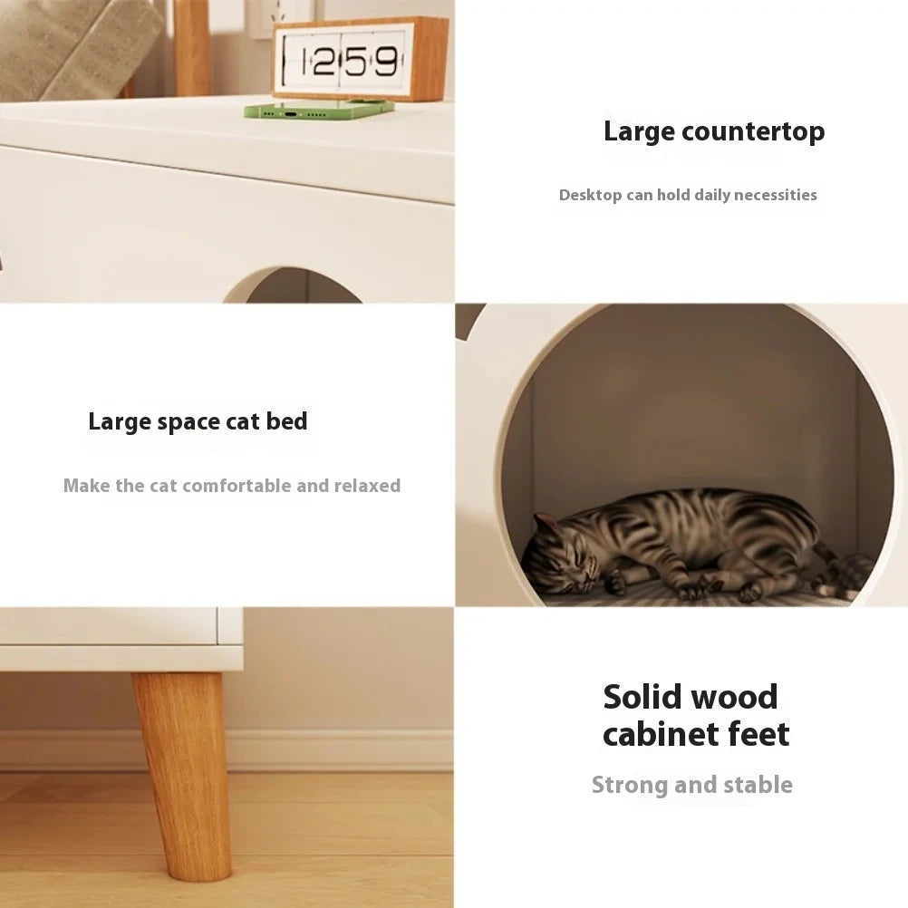 Premium Wooden Cat House Bedside Table - Multi-Functional Pet Furniture with Storag