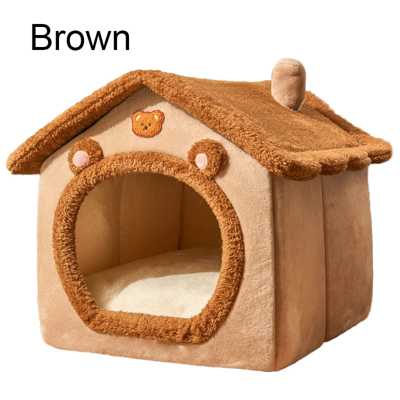 Foldable pet house bed with removable washable cover for cats and small dogs

