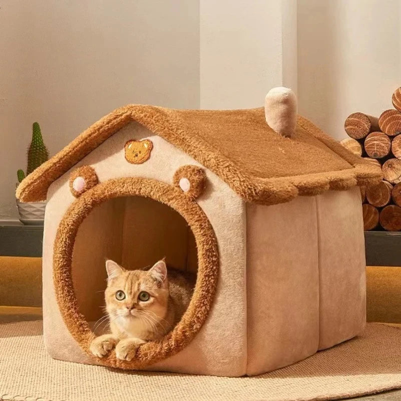 Foldable pet house bed with removable washable cover for cats and small dogs
