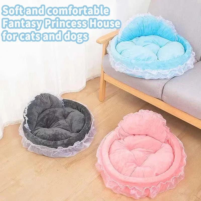 Princess Bow Lace Pet Bed - Luxury Oval Dog & Cat Sofa