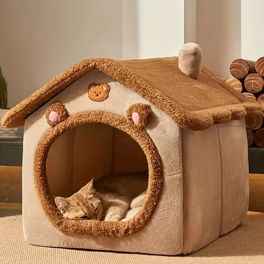 Cozy Pet Cave House - Foldable Washable Bed for Cats & Small Dogs