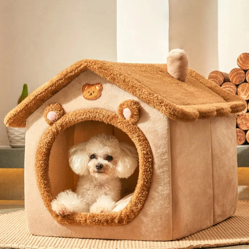 Foldable pet house bed with removable washable cover for cats and small dogs
