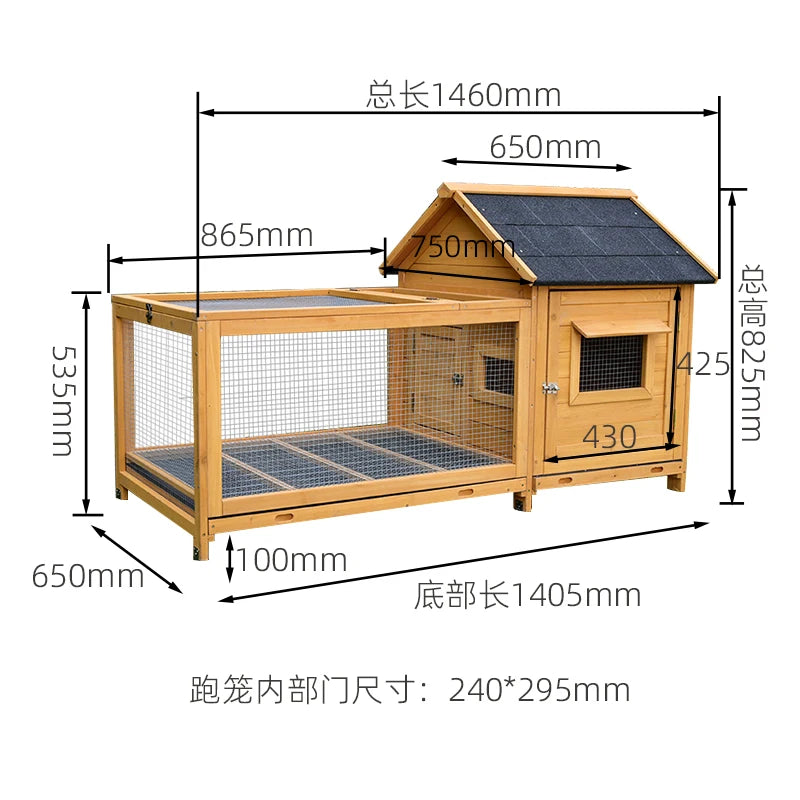 Outdoor Solid Wood Rabbit Cage - Multi-Level Hutch with Anti-Spray Design & Drawer