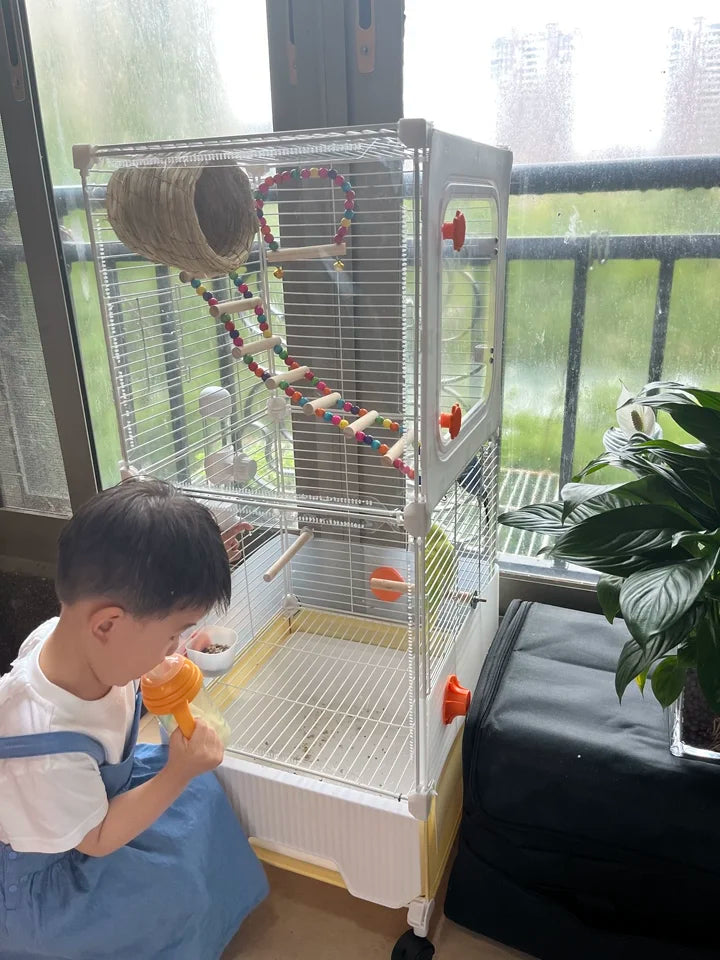 Large Parrot Cage - Anti-Scatter Design for Cockatiels, Macaws & Medium Birds