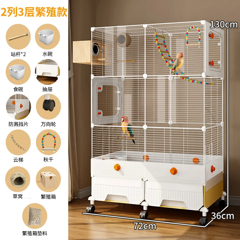 Large Parrot Cage - Anti-Scatter Design for Cockatiels, Macaws & Medium Birds