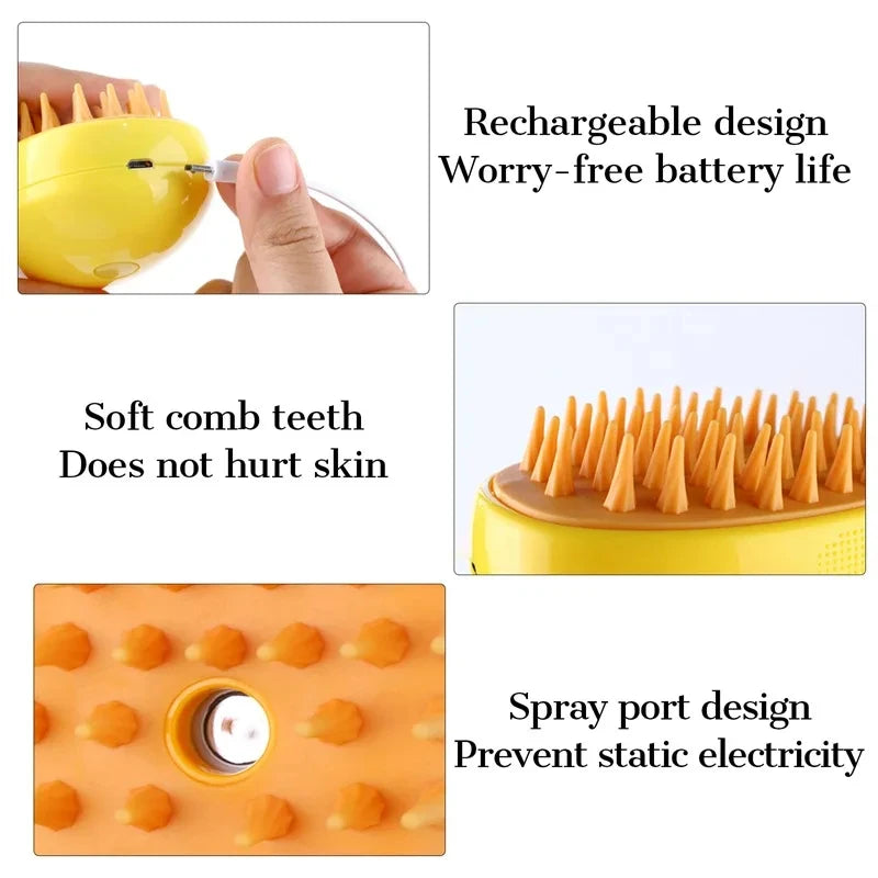 Cat Dog Pet Grooming Comb with Electric Spray Water Steam Soft Silicone Brush Kitten Pet Bath Brush Massage Pet Hair Remover